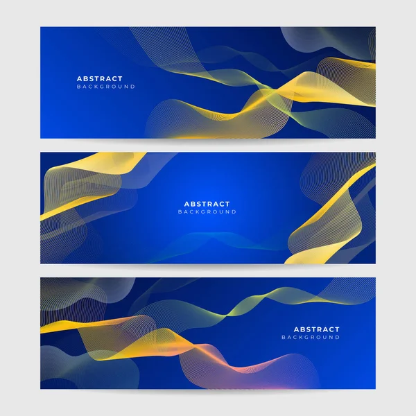 Set Abstract Blue Yellow Wave Flowing Banner Background Design Vector — ストックベクタ