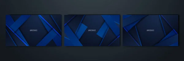 Set Dynamic Shape Blue Black Shadow Abstract Design Background — 스톡 벡터