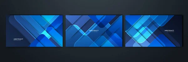 Set Abstract Blue Black Background Poster Dynamic Technology Network Vector — Image vectorielle