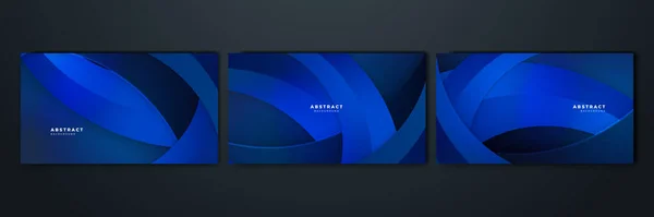 Set Abstract Blue Black Background Poster Dynamic Technology Network Vector — 图库矢量图片