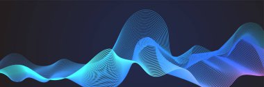 Abstract blue black wave flowing banner background design. Vector illustration. Flowing particles wave, dynamic motion stream digital technology curve lines.