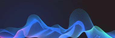 Abstract blue black wave flowing banner background design. Vector illustration. Flowing particles wave, dynamic motion stream digital technology curve lines.
