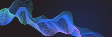 Abstract blue black wave flowing banner background design. Vector illustration. Flowing particles wave, dynamic motion stream digital technology curve lines.