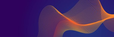 Abstract orange blue wave flowing banner background design. Vector illustration. Flowing particles wave, dynamic motion stream digital technology curve lines.