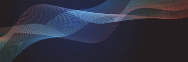Abstract dark blue black wave flowing banner background design. Vector illustration. Flowing particles wave, dynamic motion stream digital technology curve lines.