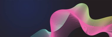 Abstract blue green pink wave flowing banner background design. Vector illustration. Flowing particles wave, dynamic motion stream digital technology curve lines.