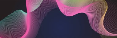 Abstract blue green pink wave flowing banner background design. Vector illustration. Flowing particles wave, dynamic motion stream digital technology curve lines.
