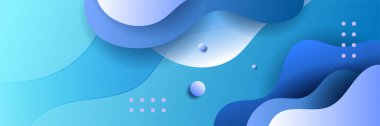 Blue abstract vector long banner. Business minimal gradient background with circles and copy space for text. Social media, facebook header