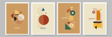 Modern abstract geometric poster cover. Minimal retro boho bauhaus composition shapes design. Colorful geometric background. Vector illustration.