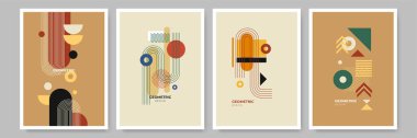 Modern abstract geometric poster cover. Minimal retro boho bauhaus composition shapes design. Colorful geometric background. Vector illustration.