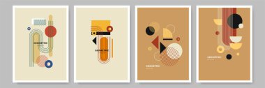 Modern abstract geometric poster cover. Minimal retro boho bauhaus composition shapes design. Colorful geometric background. Vector illustration.