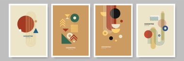 Modern abstract geometric poster cover. Minimal retro boho bauhaus composition shapes design. Colorful geometric background. Vector illustration.