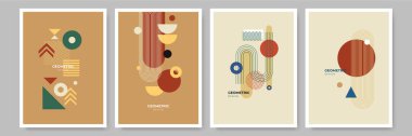 Modern abstract geometric poster cover. Minimal retro boho bauhaus composition shapes design. Colorful geometric background. Vector illustration.