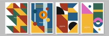 Modern abstract geometric poster cover. Minimal retro boho bauhaus composition shapes design. Colorful geometric background. Vector illustration.