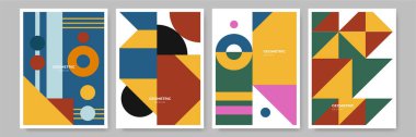 Modern abstract geometric poster cover. Minimal retro boho bauhaus composition shapes design. Colorful geometric background. Vector illustration.