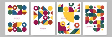 Modern abstract geometric poster cover. Minimal retro boho bauhaus composition shapes design. Colorful geometric background. Vector illustration.
