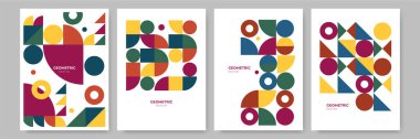 Modern abstract geometric poster cover. Minimal retro boho bauhaus composition shapes design. Colorful geometric background. Vector illustration.