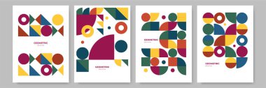 Modern abstract geometric poster cover. Minimal retro boho bauhaus composition shapes design. Colorful geometric background. Vector illustration.
