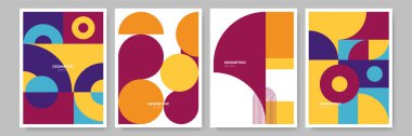 Modern abstract geometric poster cover. Minimal retro boho bauhaus composition shapes design. Colorful geometric background. Vector illustration.