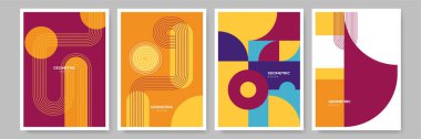 Modern abstract geometric poster cover. Minimal retro boho bauhaus composition shapes design. Colorful geometric background. Vector illustration.