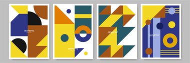 Modern abstract geometric poster cover. Minimal retro boho bauhaus composition shapes design. Colorful geometric background. Vector illustration.
