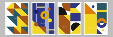 Modern abstract geometric poster cover. Minimal retro boho bauhaus composition shapes design. Colorful geometric background. Vector illustration.