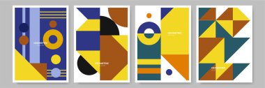 Modern abstract geometric poster cover. Minimal retro boho bauhaus composition shapes design. Colorful geometric background. Vector illustration.