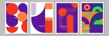 Modern abstract geometric poster cover. Minimal retro boho bauhaus composition shapes design. Colorful geometric background. Vector illustration.