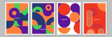 Modern abstract geometric poster cover. Minimal retro boho bauhaus composition shapes design. Colorful geometric background. Vector illustration.