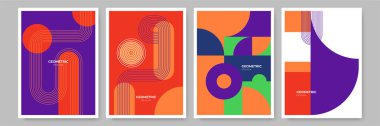 Modern abstract geometric poster cover. Minimal retro boho bauhaus composition shapes design. Colorful geometric background. Vector illustration.