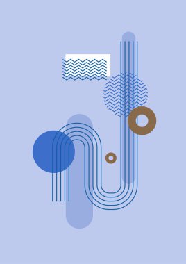 Flat bauhaus memphis blue colorful abstract design background