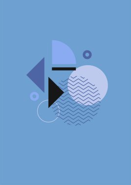 Flat bauhaus memphis blue colorful abstract design background