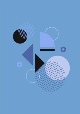 Flat bauhaus memphis blue colorful abstract design background