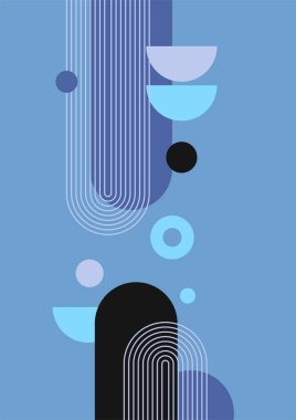 Flat bauhaus memphis blue colorful abstract design background