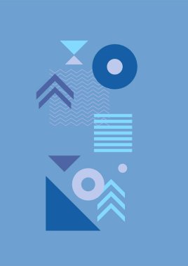 Flat bauhaus memphis blue colorful abstract design background