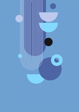 Flat bauhaus memphis blue colorful abstract design background