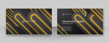Modern creative and clean business card template. Luxury business card design template. Elegant dark black background with abstract golden shiny wavy lines. Vector illustration
