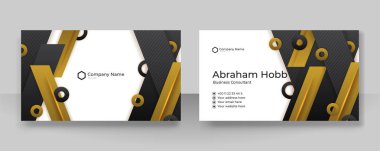Modern creative and clean business card template. Luxury business card design template. Elegant dark black background with abstract golden shiny wavy lines. Vector illustration