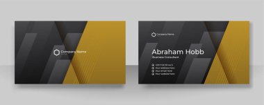 Modern creative and clean business card template. Luxury business card design template. Elegant dark black background with abstract golden shiny wavy lines. Vector illustration