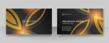 Modern creative and clean business card template. Luxury business card design template. Elegant dark black background with abstract golden shiny wavy lines. Vector illustration