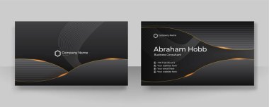Modern creative and clean business card template. Luxury business card design template. Elegant dark black background with abstract golden shiny wavy lines. Vector illustration