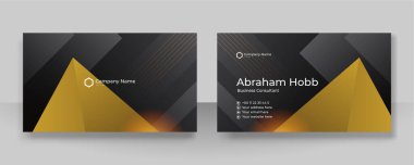 Modern creative and clean business card template. Luxury business card design template. Elegant dark black background with abstract golden shiny wavy lines. Vector illustration