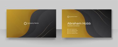 Modern creative and clean business card template. Luxury business card design template. Elegant dark black background with abstract golden shiny wavy lines. Vector illustration