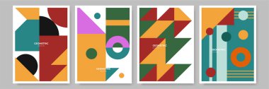 Modern abstract geometric poster cover. Minimal retro boho bauhaus composition shapes design. Colorful geometric background. Vector illustration.
