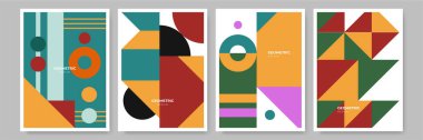 Modern abstract geometric poster cover. Minimal retro boho bauhaus composition shapes design. Colorful geometric background. Vector illustration.