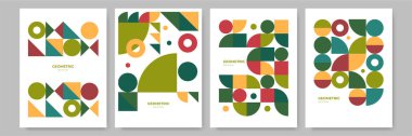 Modern abstract geometric poster cover. Minimal retro boho bauhaus composition shapes design. Colorful geometric background. Vector illustration.