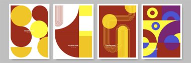 Modern abstract geometric poster cover. Minimal retro boho bauhaus composition shapes design. Colorful geometric background. Vector illustration.