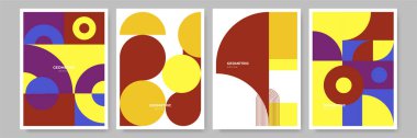 Modern abstract geometric poster cover. Minimal retro boho bauhaus composition shapes design. Colorful geometric background. Vector illustration.