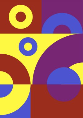 Flat bauhaus memphis yellow brown purple colorful abstract design background