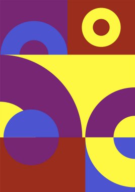 Flat bauhaus memphis yellow brown purple colorful abstract design background